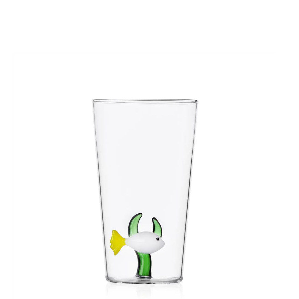 Long Drink Glass - White Fish & Green Seaweed
