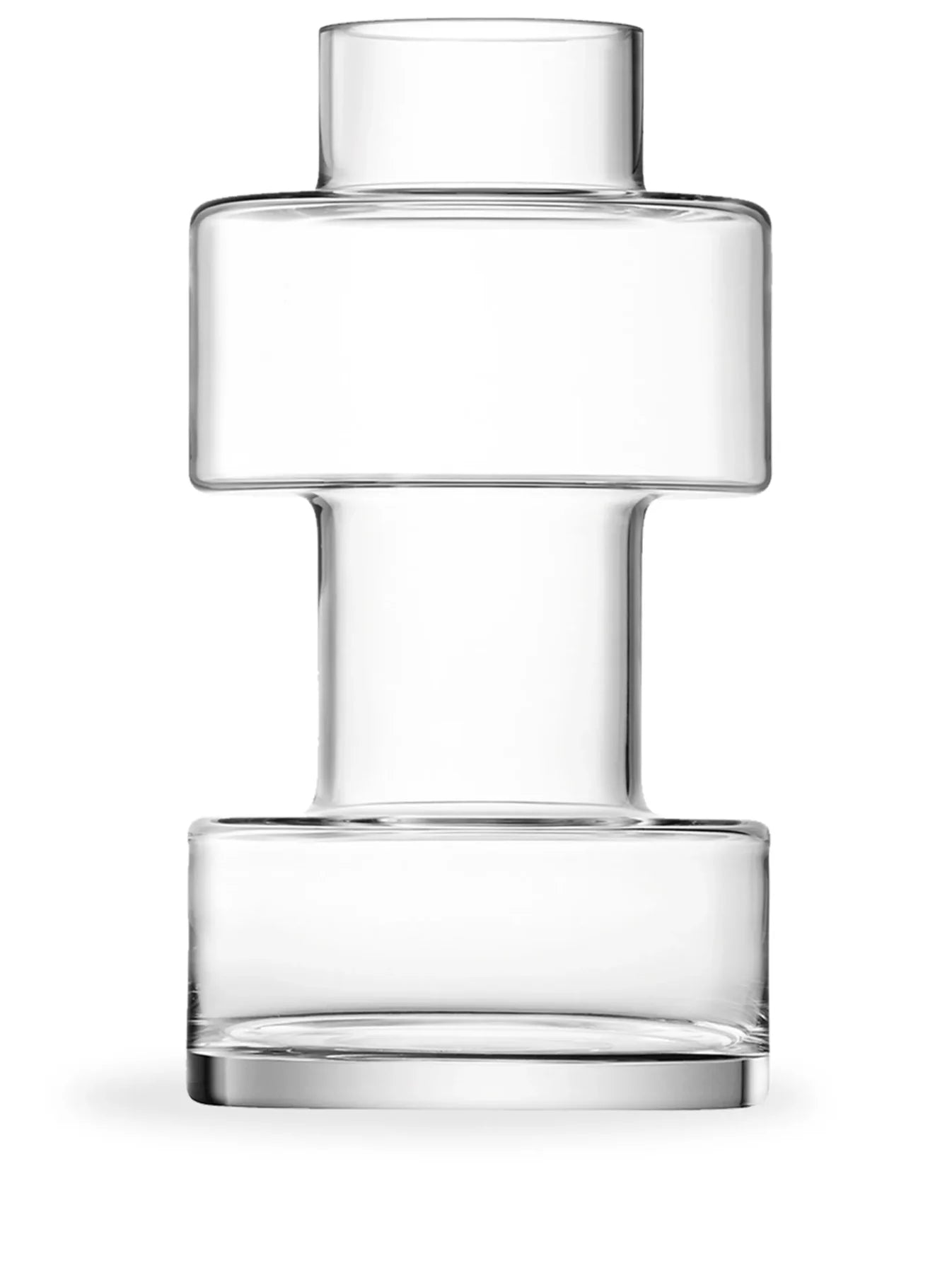 Clear glass vase with geometric design on a white background
