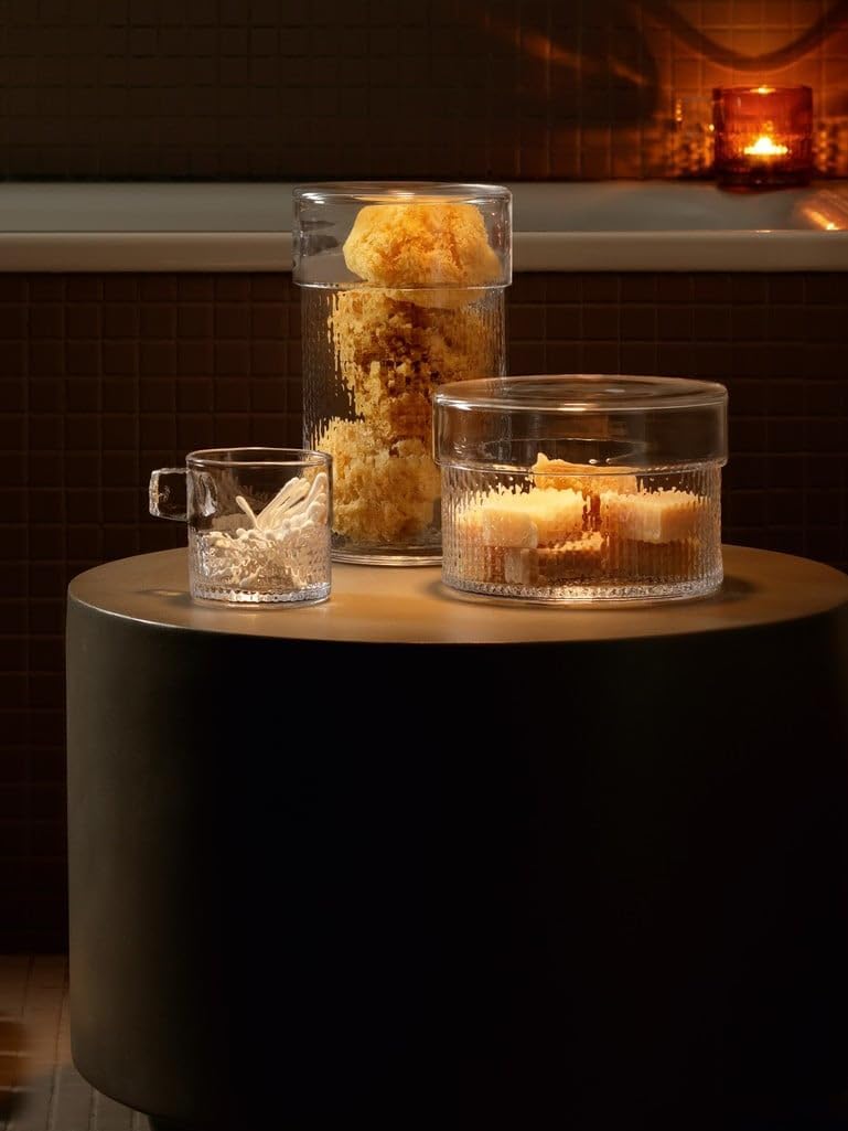 Wicker Container & Lid Ø19cm/H12.5cm Clear