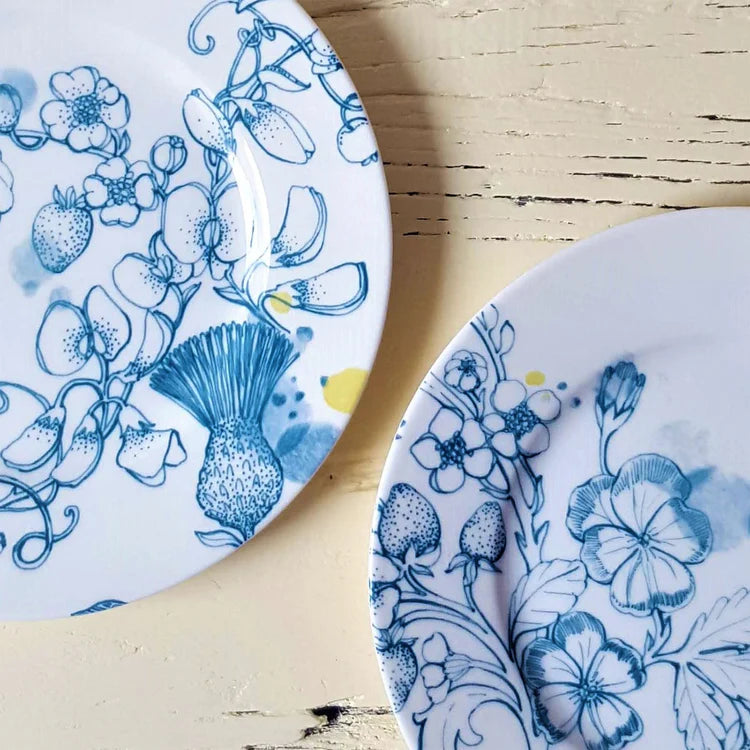 set of 2 Blue Summer dessert plates #1