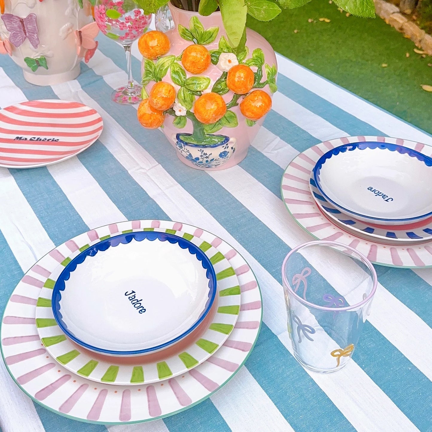 Lilac Stripe Ceramic Dinner Plate Set of 2