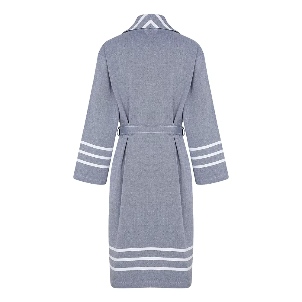 Acqua Bathrobe-Gray bathrobe with white stripes on a white background