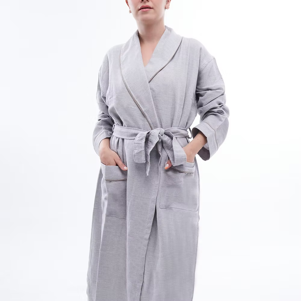 Acqua Bathrobe Men-Person wearing a gray robe on a white background