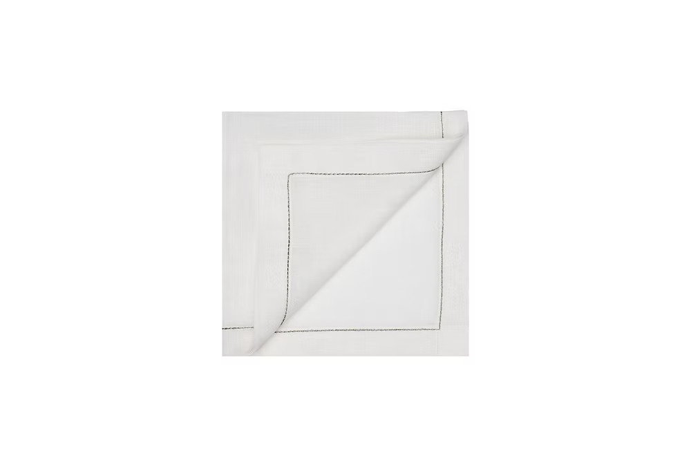 Amalfi Linen Napkin Set of 4-White napkin with embroidered border on a white background