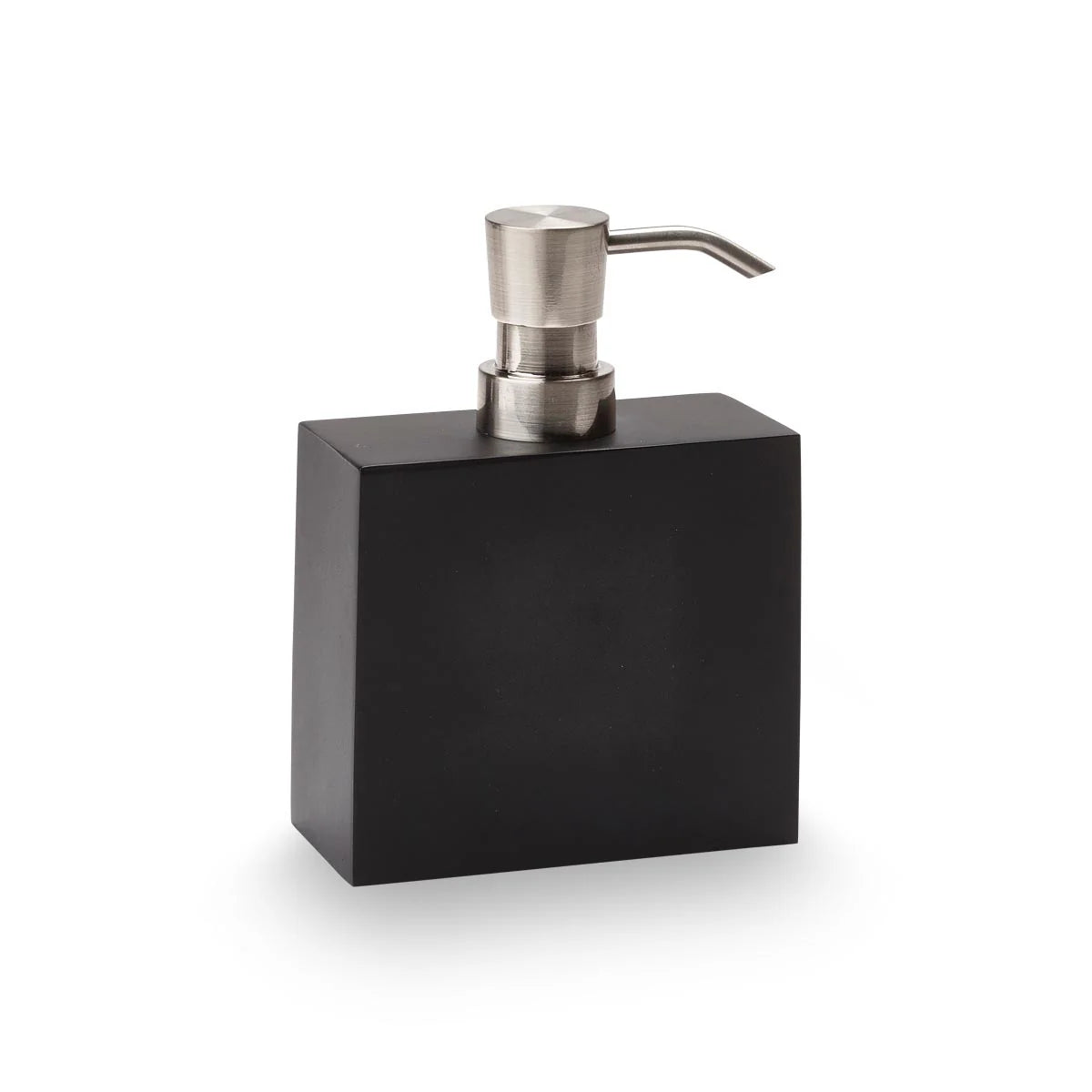 Aquanova Moon Soap dispenser-Black soap dispenser with silver pump on a white background