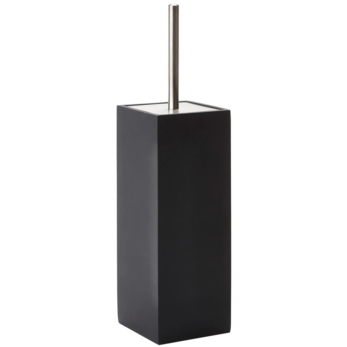 Aquanova Moon Toilet brush holder-Black rectangular toilet brush holder with a silver handle on a white background