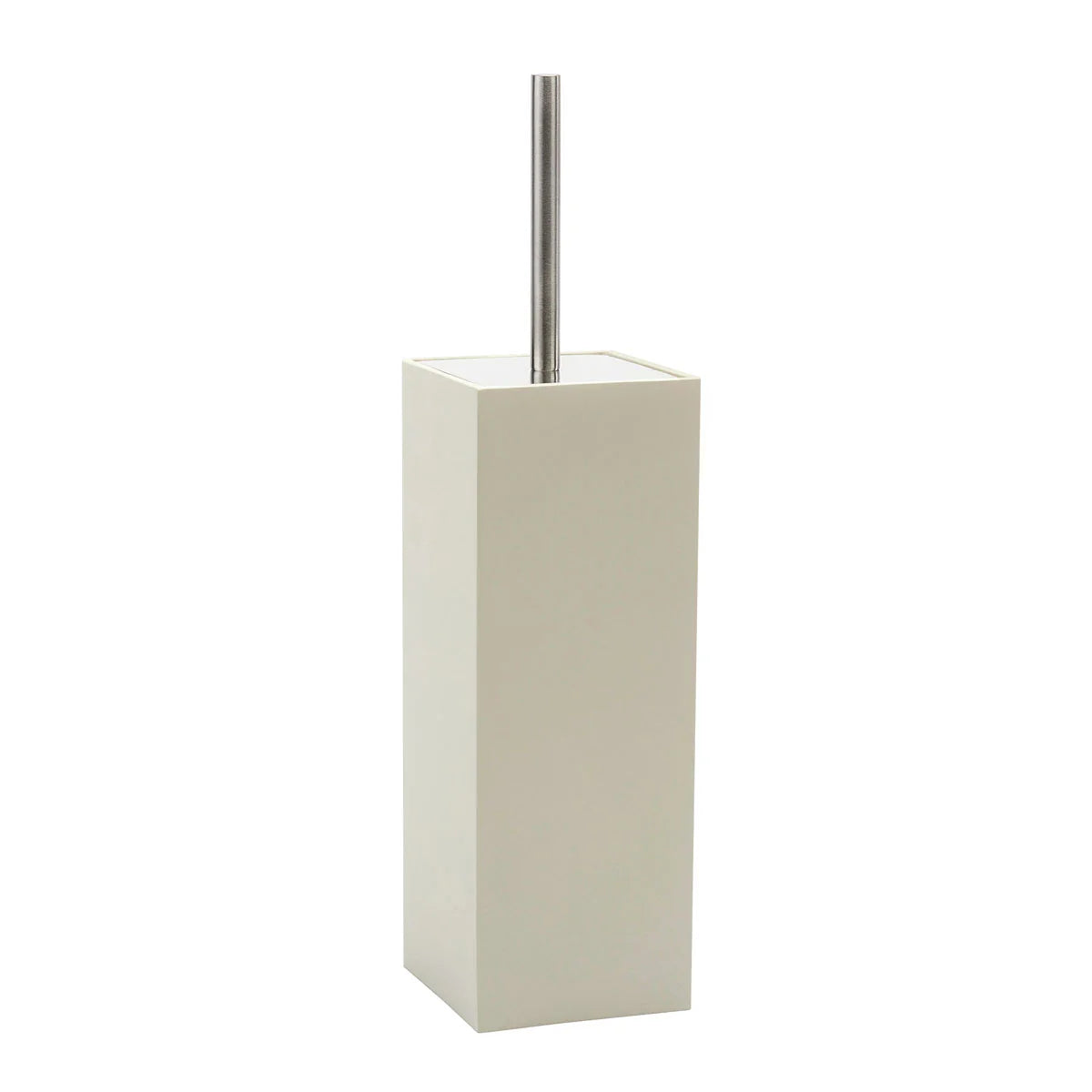Aquanova Moon Toilet brush holder-Beige square toilet brush holder with a silver handle on a white background