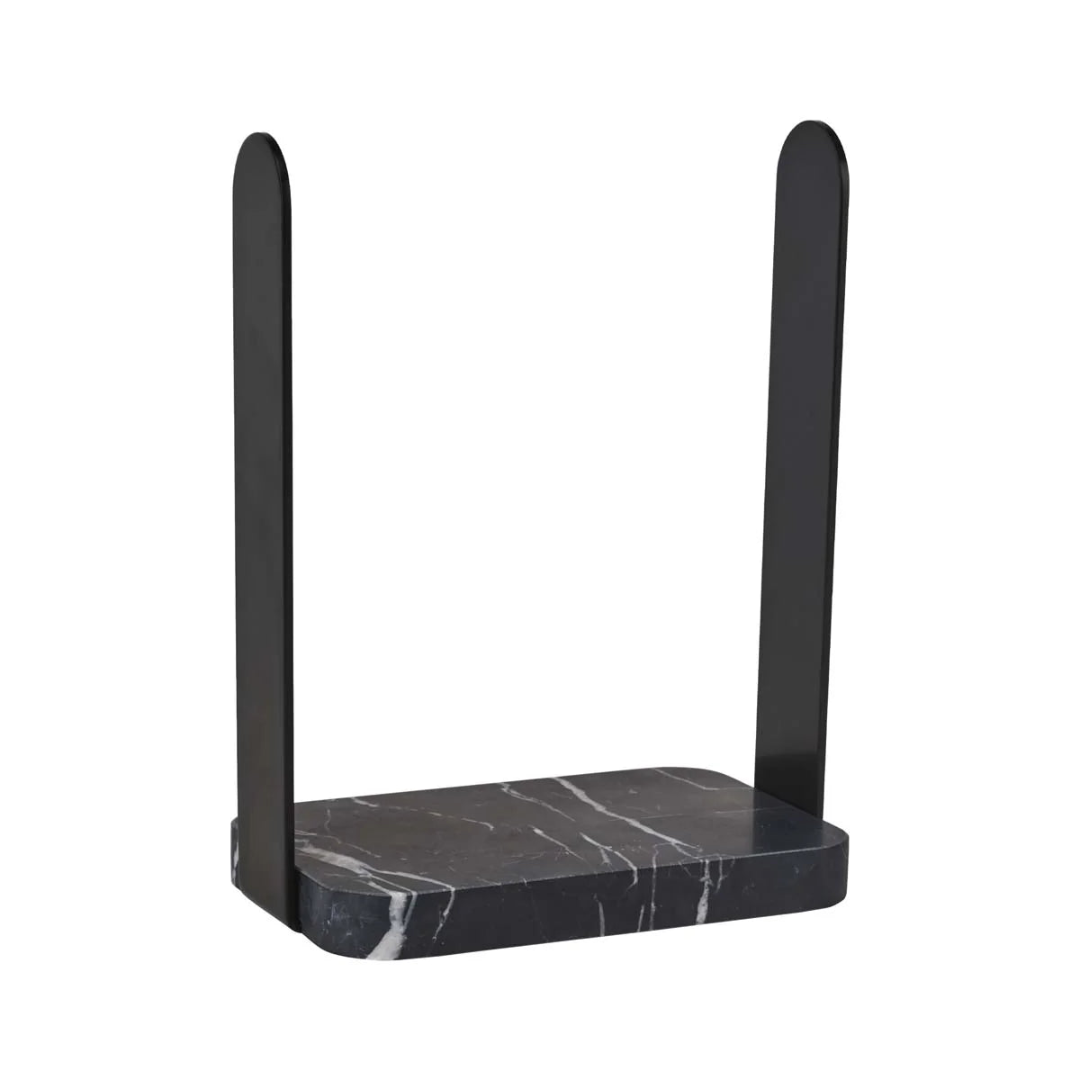 Aquanova Nero Guest towel holder-Black marble shelf with two vertical supports on a white background