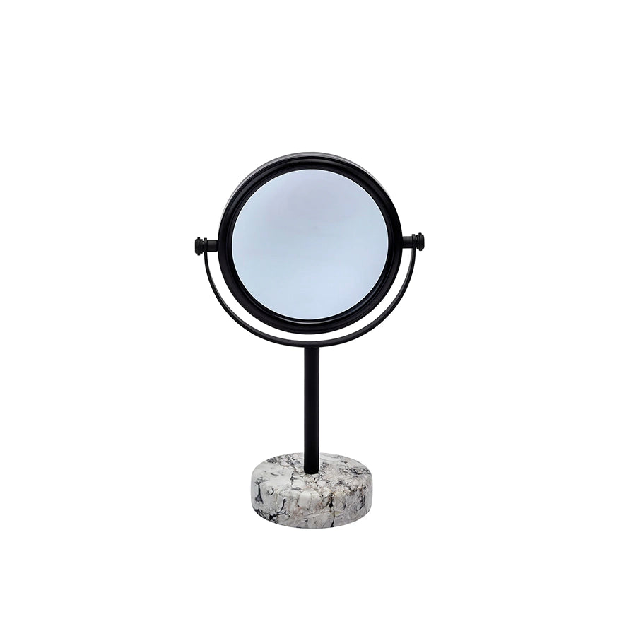 Aquanova Nero Mirror- Alba-Makeup mirror with black frame and marble base on a white background