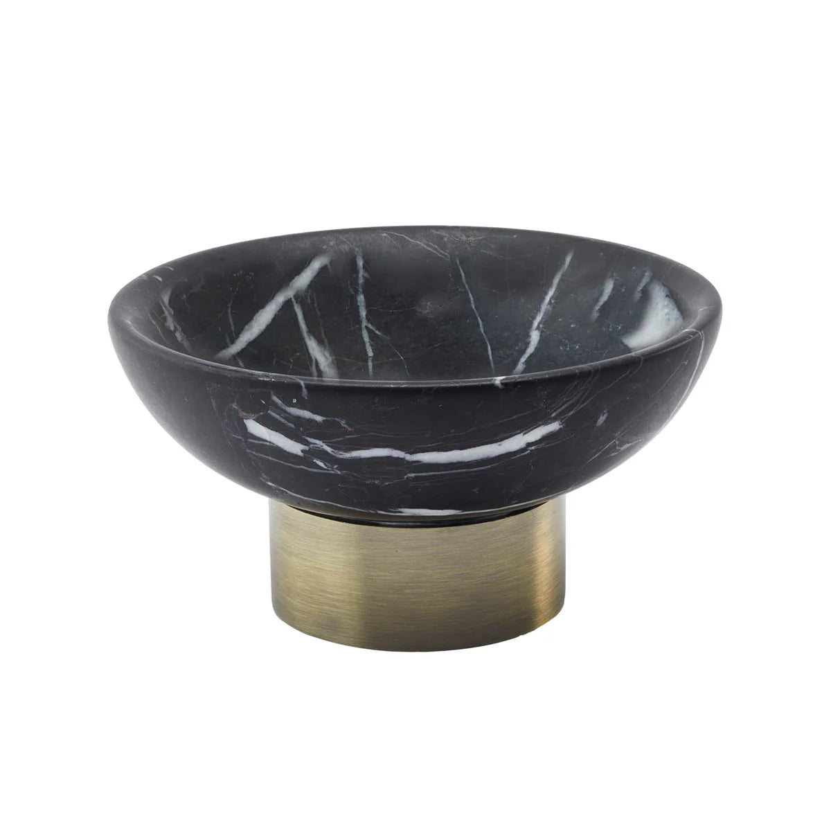 Aquanova Nero Soap dish-Black marble bowl with brass base on a white background