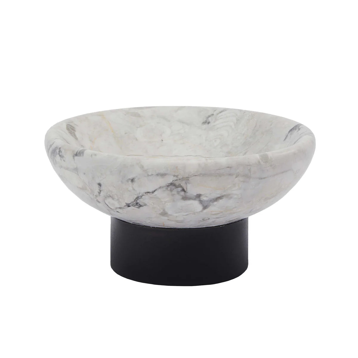 Aquanova Nero Soap dish-Marble-patterned bowl on a black cylindrical stand against a white background