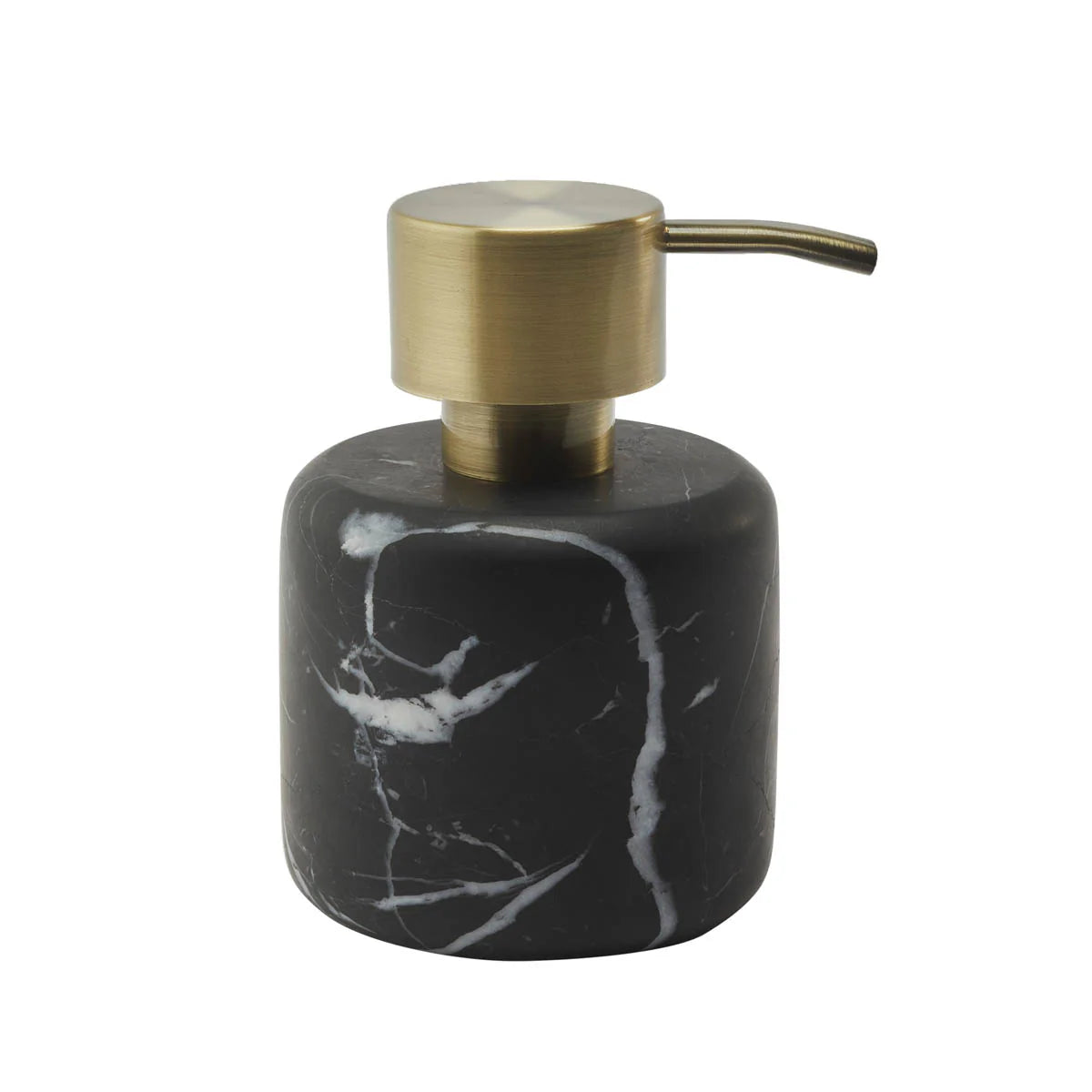 Aquanova Nero Soap dispenser-Black marble soap dispenser with gold pump on a white background