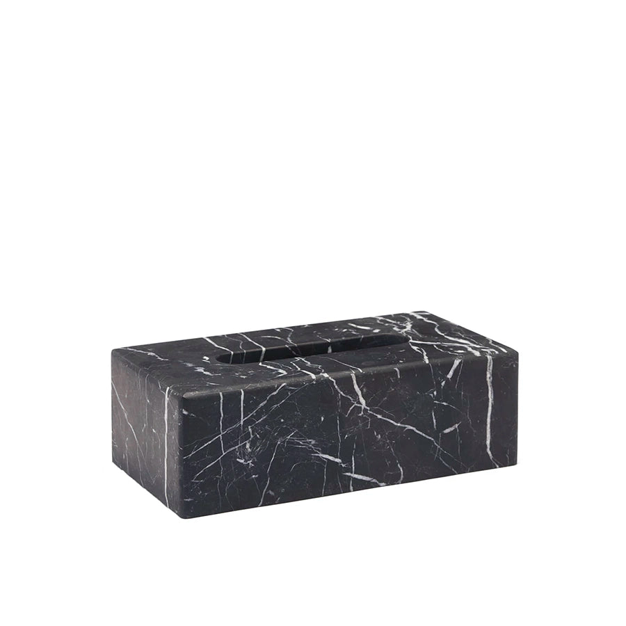 Aquanova Nero Tissue holder-Black marble tissue box on a white background