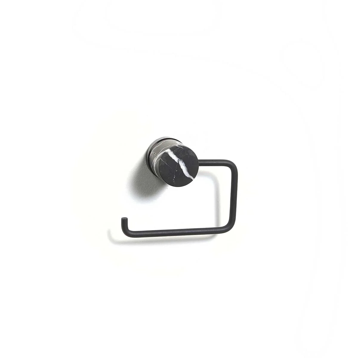 Aquanova Nero Wall mounted toilet paper holder-Black metal hook on a white background