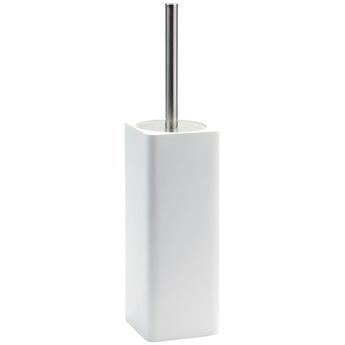 Aquanova Ona Toilet brush holder-White toilet brush holder with a silver handle on a white background