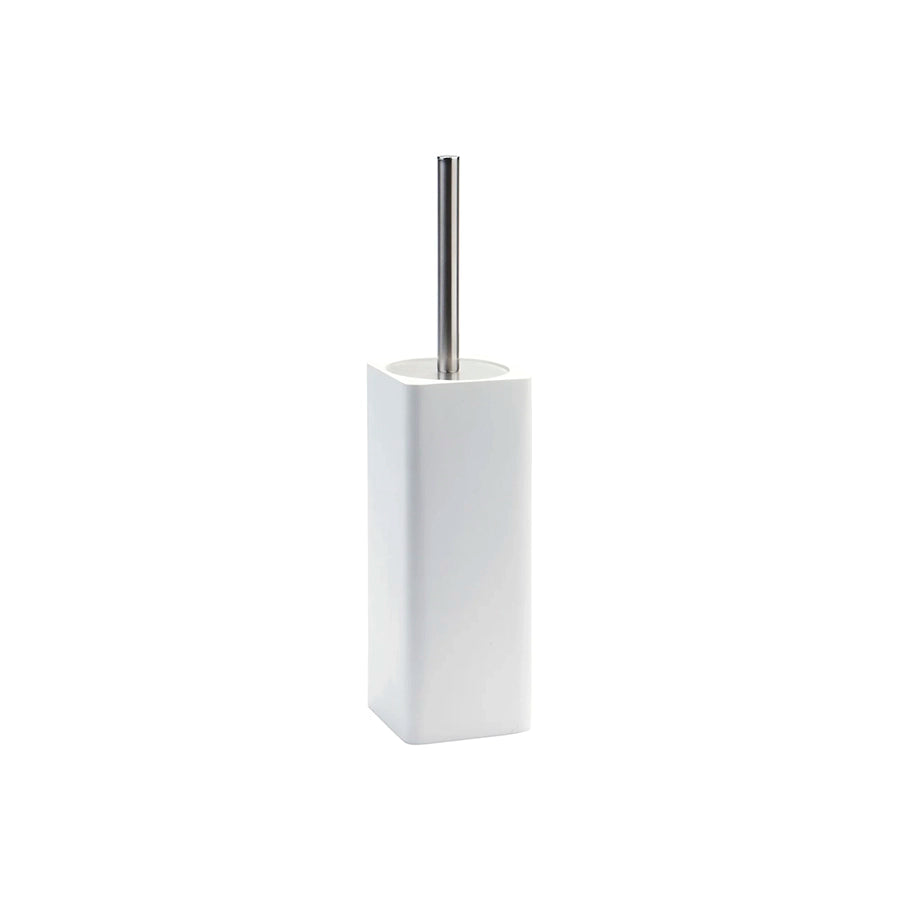 Aquanova Ona Toilet brush holder-White rectangular toilet brush holder with a silver handle on a white background