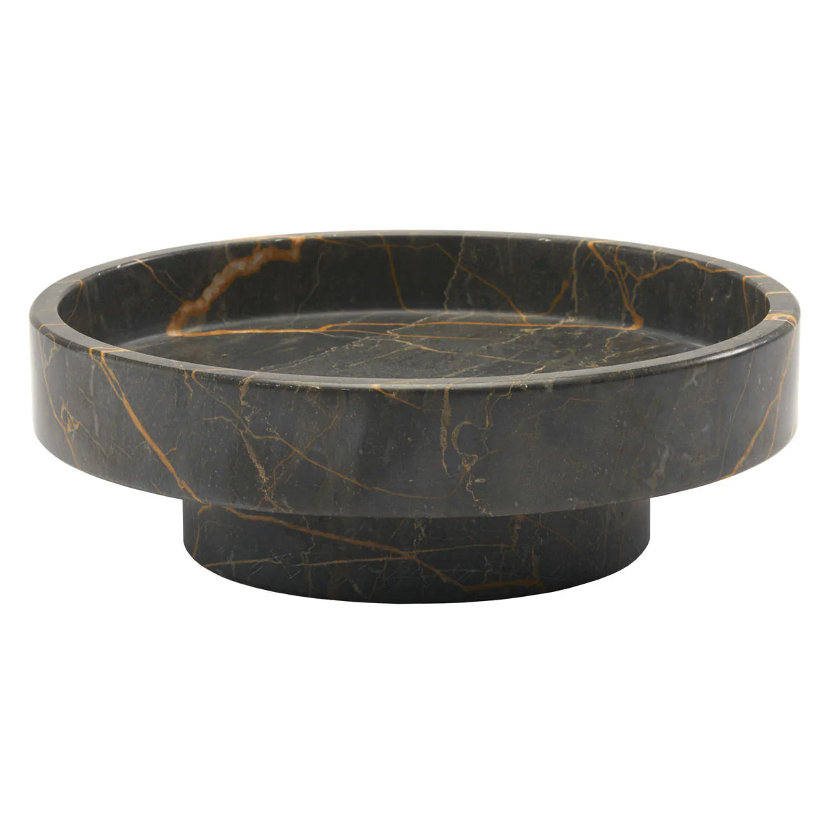 Black marble tray with brown veins on a white background