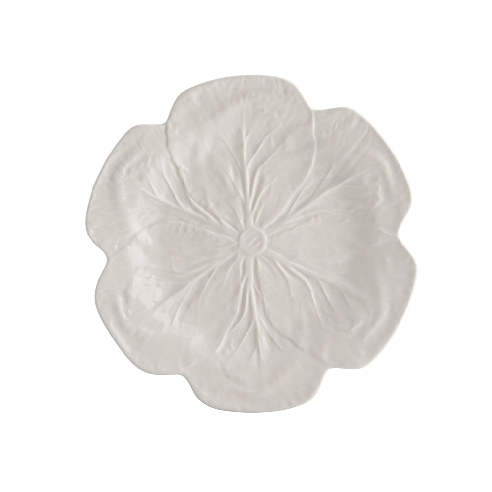 Bordallo Pinheiro Cabbage Dinner Plate-White ceramic plate with floral design on a white background