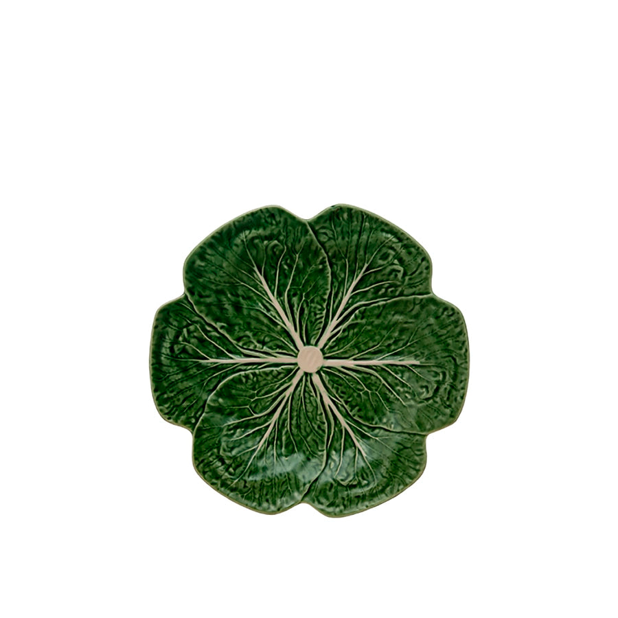 Bordallo Pinheiro Cabbage Dinner Plate-Green ceramic leaf-shaped plate on a white background