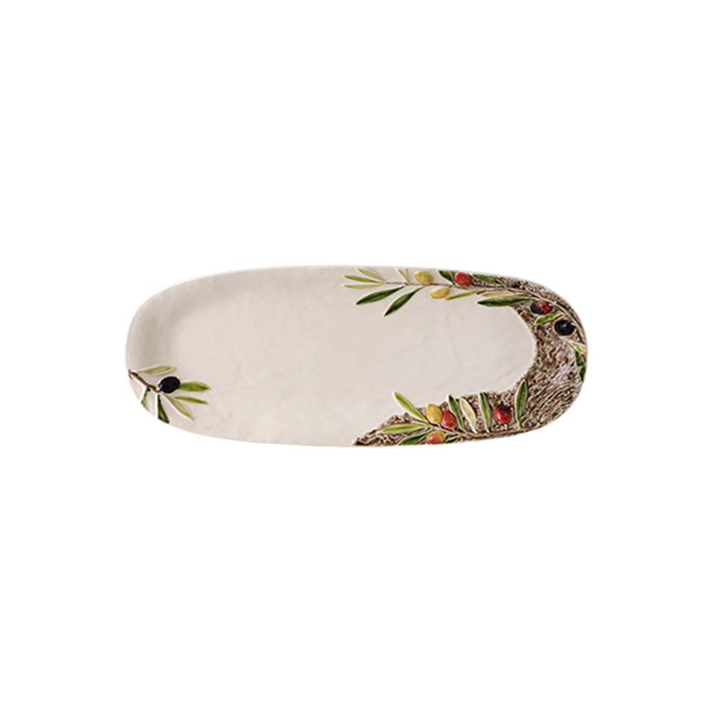 Bordallo Pinheiro Olival Platter-Decorative oval plate with olive design on a white background