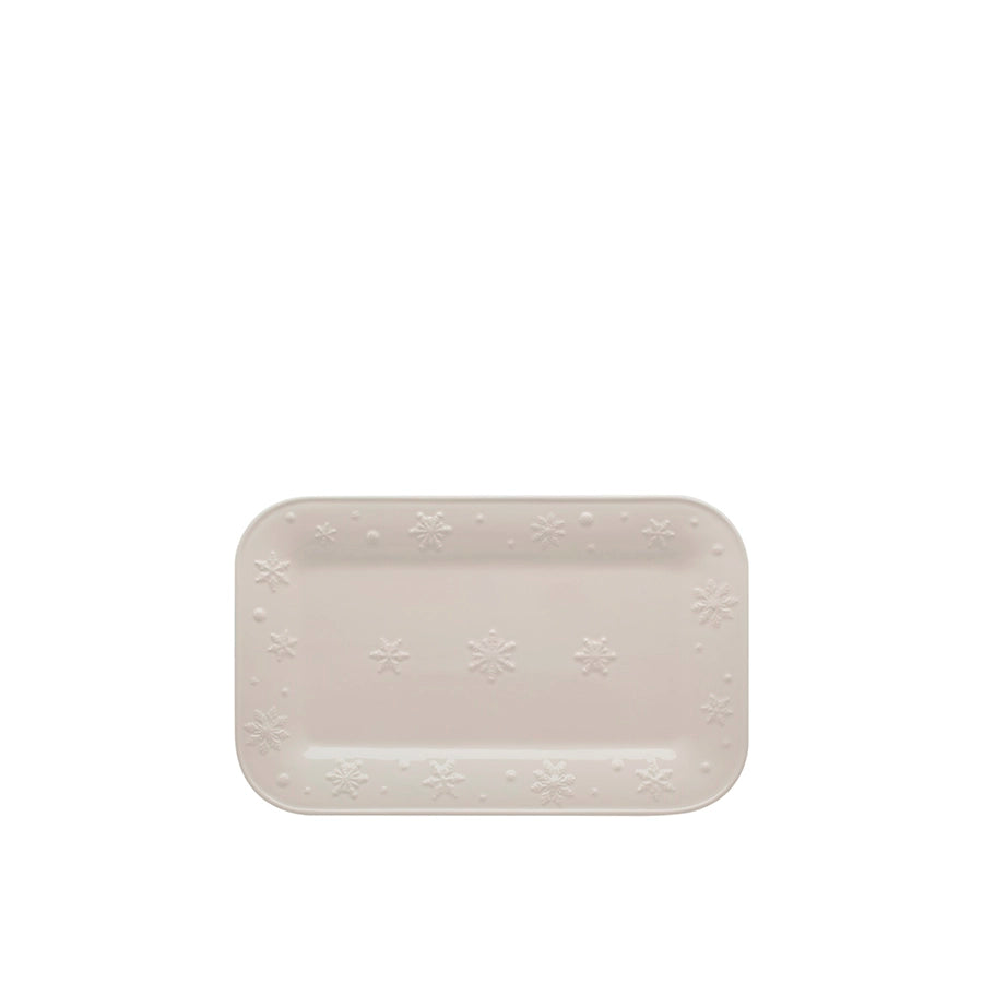 Rectangular ceramic plate with subtle pattern on a white background