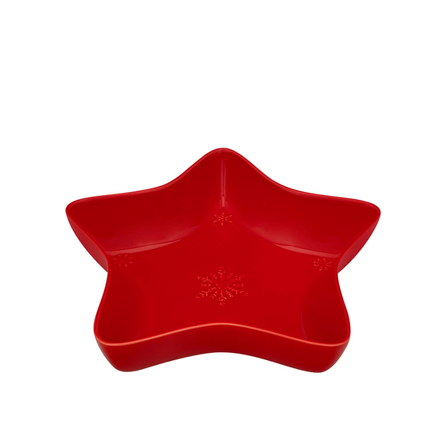 Bordallo Pinheiro Snowflakes Star Bowl, 37cm-Red star-shaped bowl on a white background