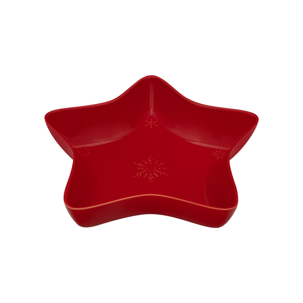 Bordallo Pinheiro Snowflakes Star Bowl, 37cm-Red star-shaped bowl on a white background