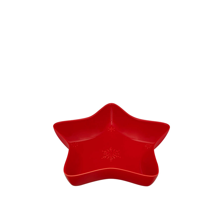 Bordallo Pinheiro Snowflakes Star Bowl, 37cm-Red star-shaped bowl on a white background