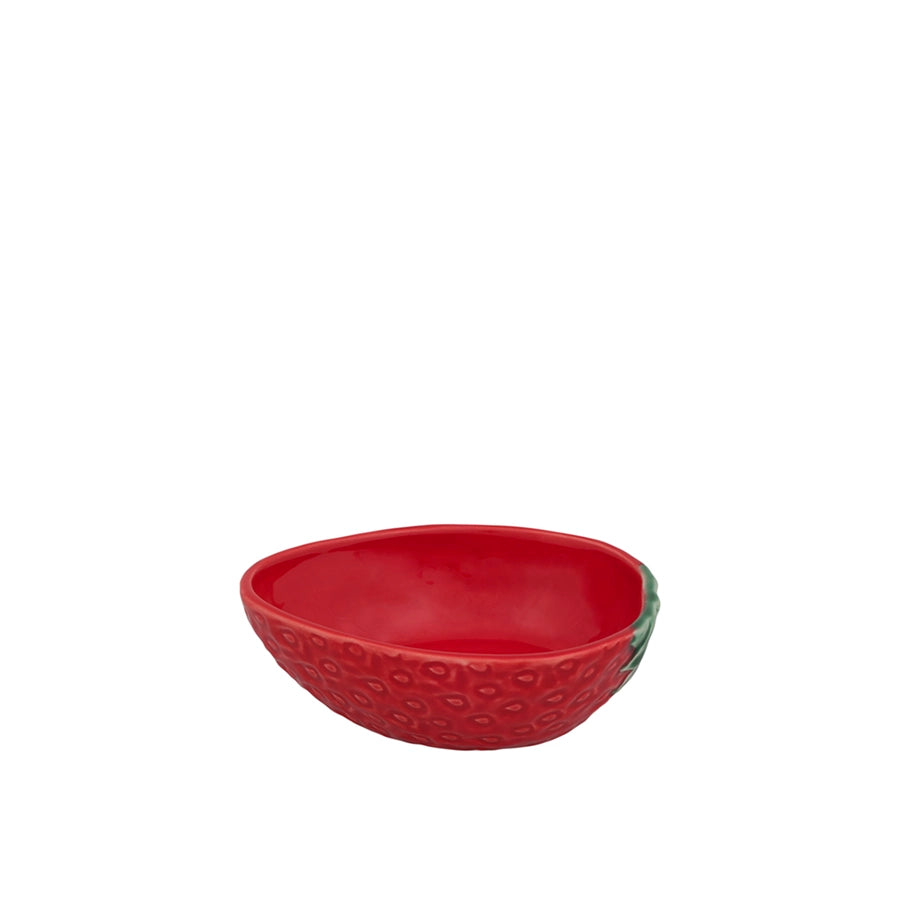 Bordallo Strawberries Bowl – Artisan Fruit Ceramic UAE-Red ceramic bowl with textured surface on a white background