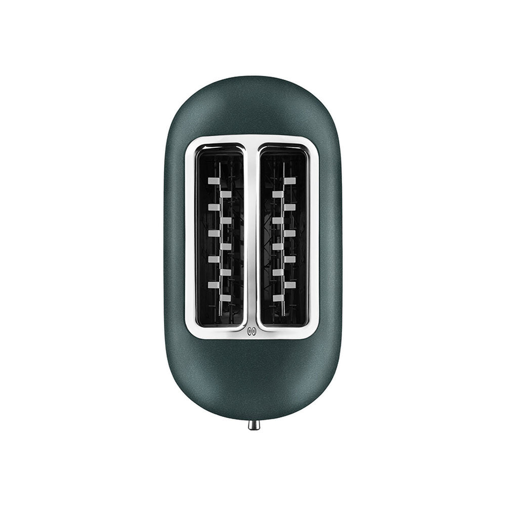 Green Bread toaster with black interior on a white background