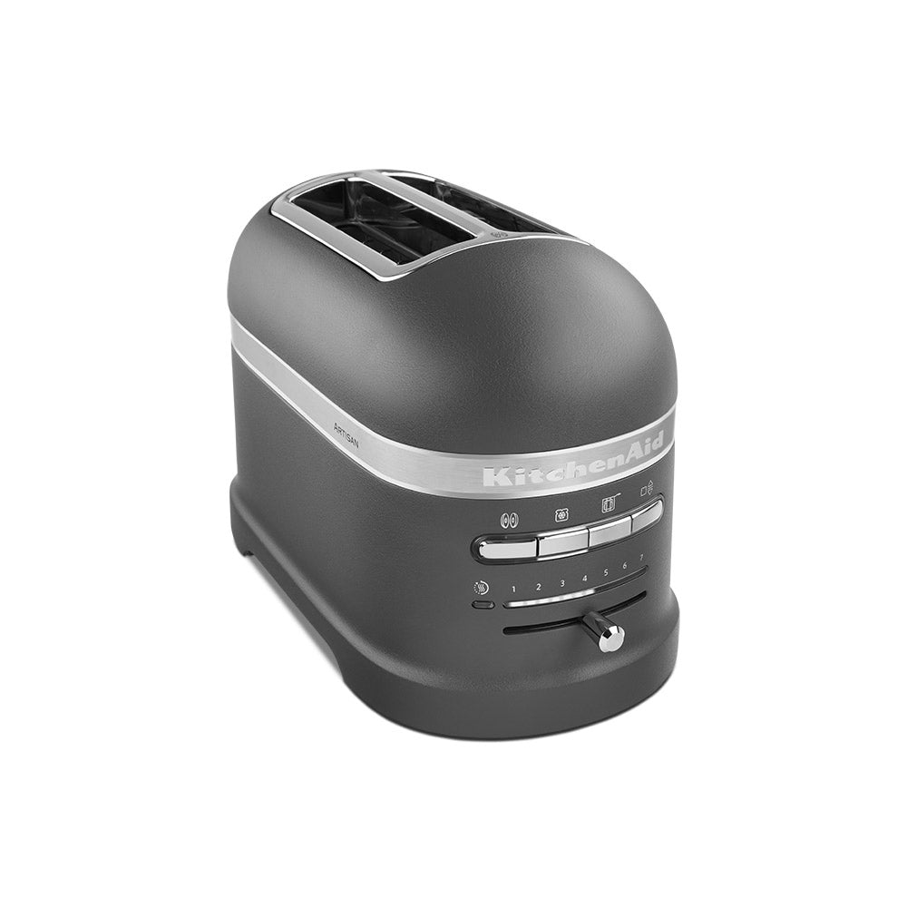 Gray Bread toaster with 'KitchenAid' branding on a white background