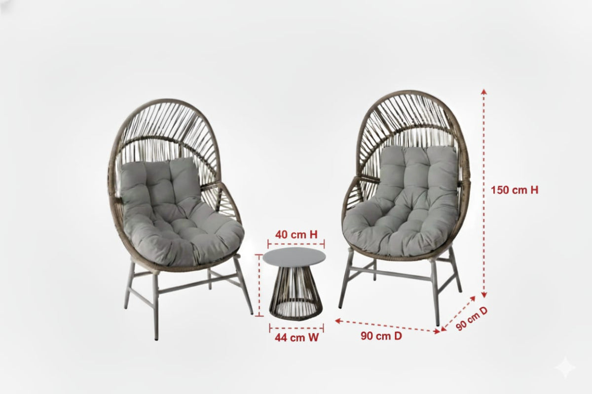Outdoor Rattan Chat Set (2 Chairs + 1 Table)