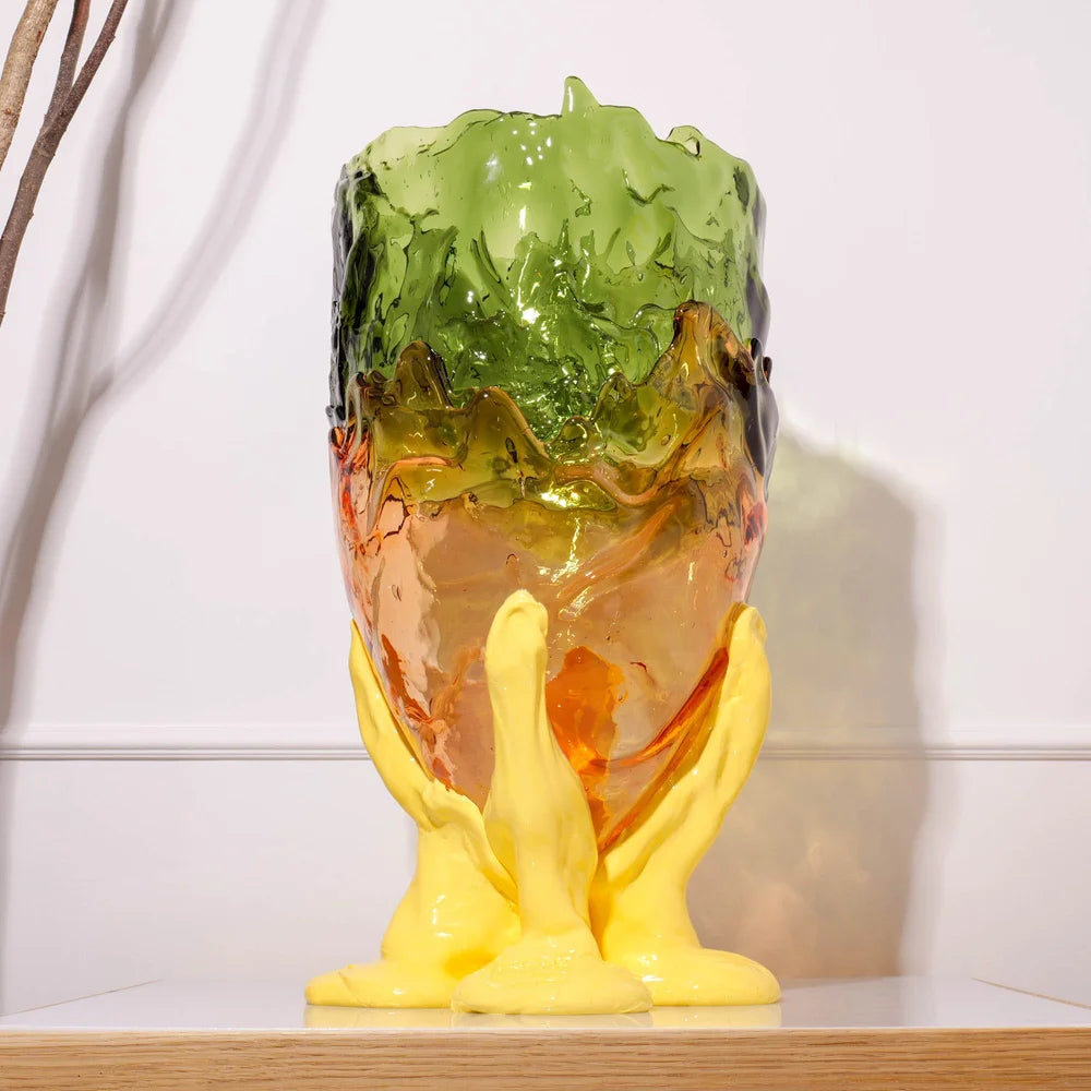 Clear Vase Extra Colour - Clear Bottle Green, Clear Light Ruby And Matt Pastel Yellow