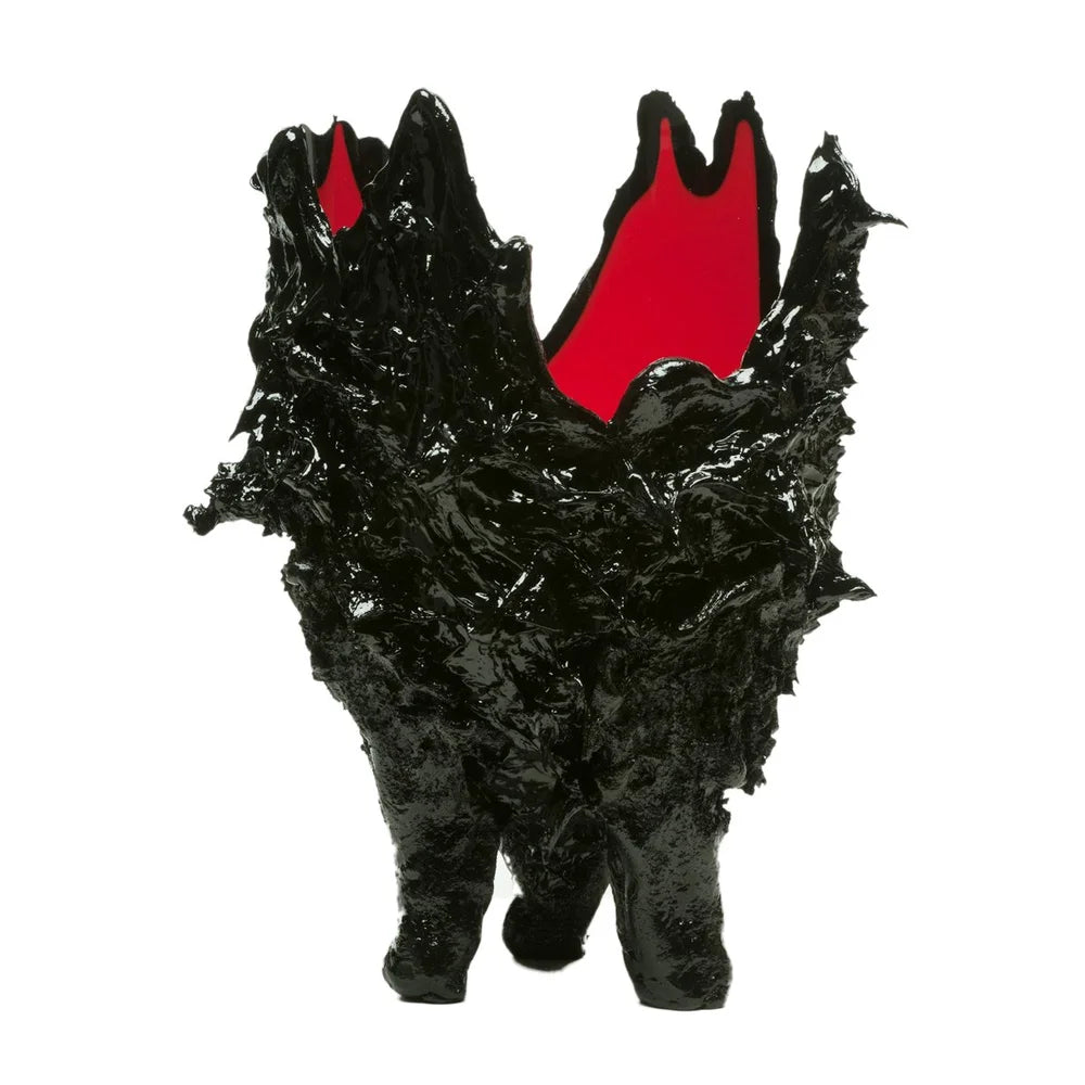 Lava Vase - Matt Black, Red