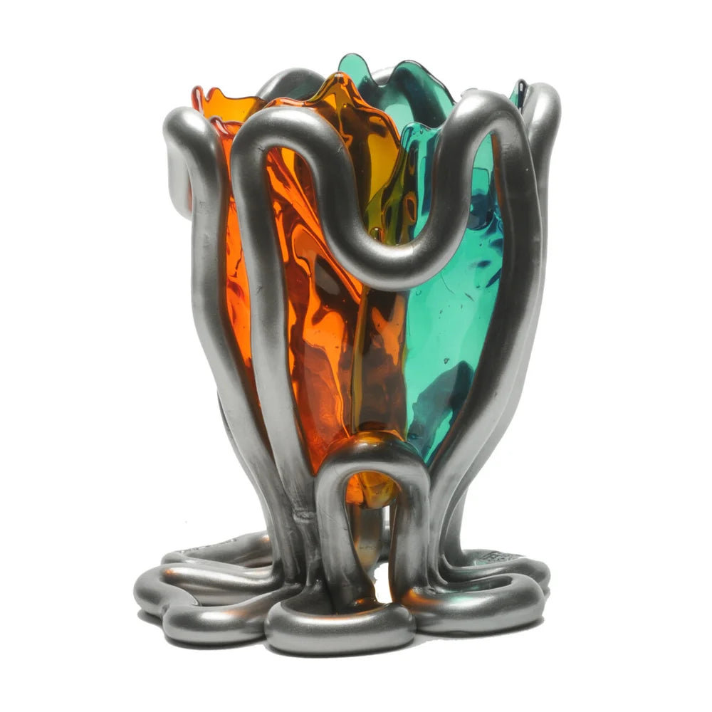 Indian Summer Vase Extra Colour - Clear Aqua, Orange, Matt Silver