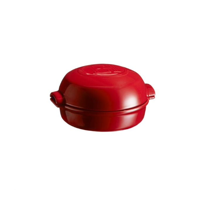 Emile Henry Cheese Baker-Red ceramic dish with a lid on a white background
