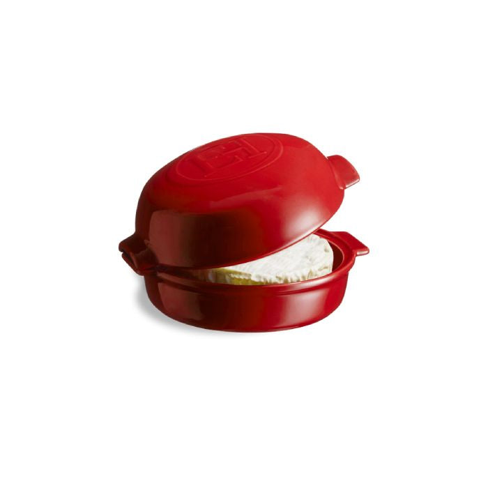 Emile Henry Cheese Baker-Red cookie press on a white background