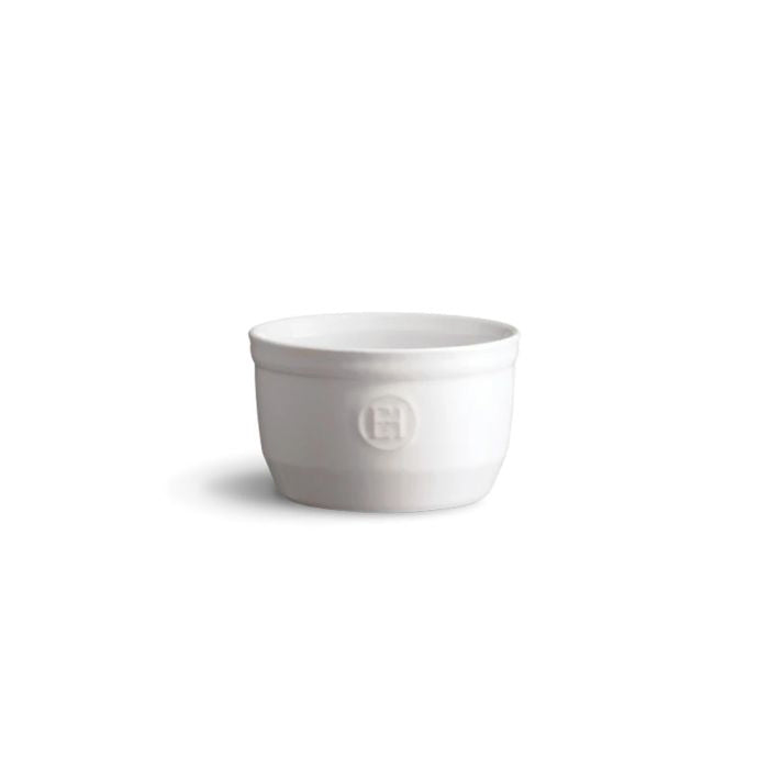 Emile Henry Ramekin, 10cm-White ceramic bowl with a logo on a white background