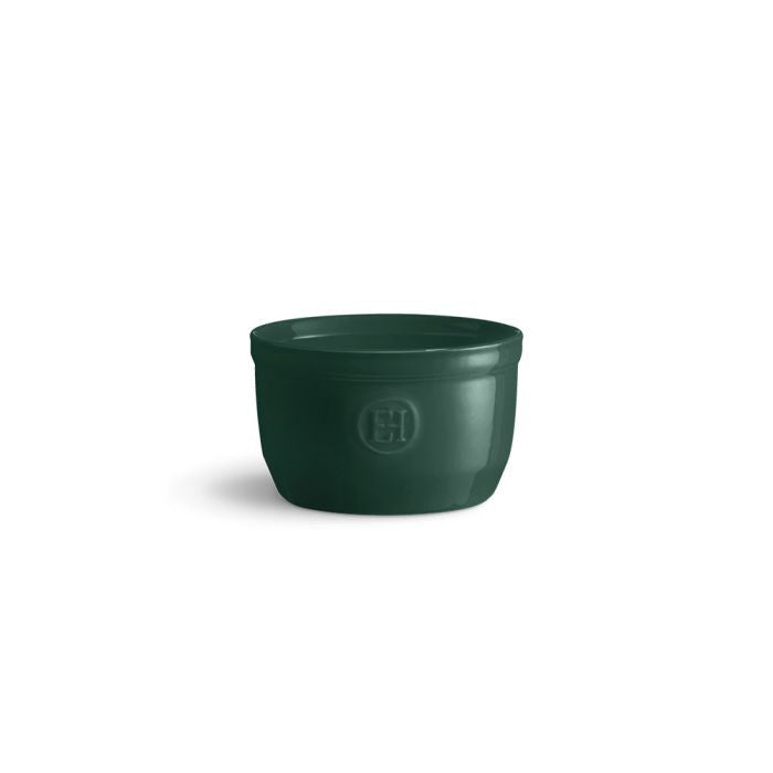 Emile Henry Ramekin, 10cm-Green bowl with a logo on a white background