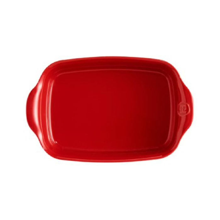 Emile Henry Rectangular Oven Dish-Red rectangular baking dish on a white background