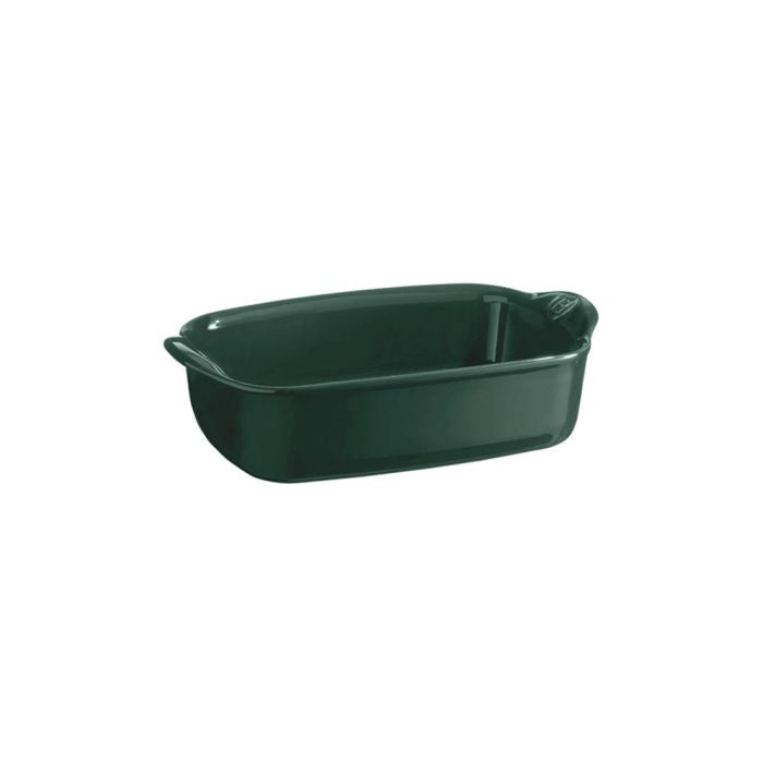 Emile Henry Rectangular Oven Dish-Green ceramic baking dish on a white background