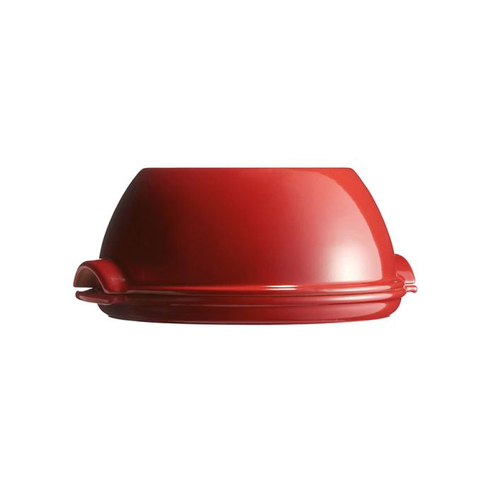 Emile Henry Round Bread Baker-Red ceramic bowl on a white background