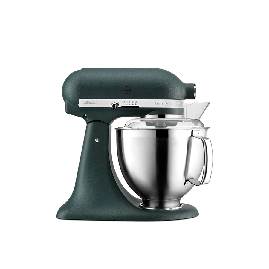 KitchenAid Green stand mixer with a silver bowl on a white background