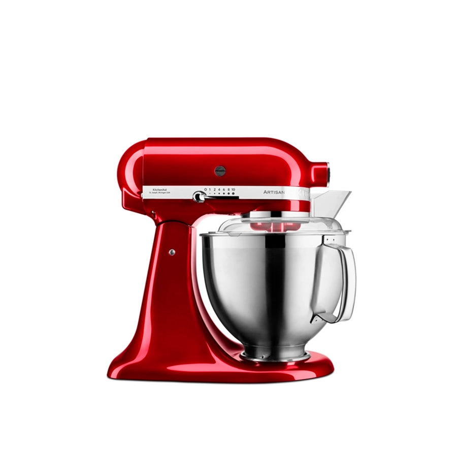 KitchenAid Red stand mixer with a silver bowl on a white background