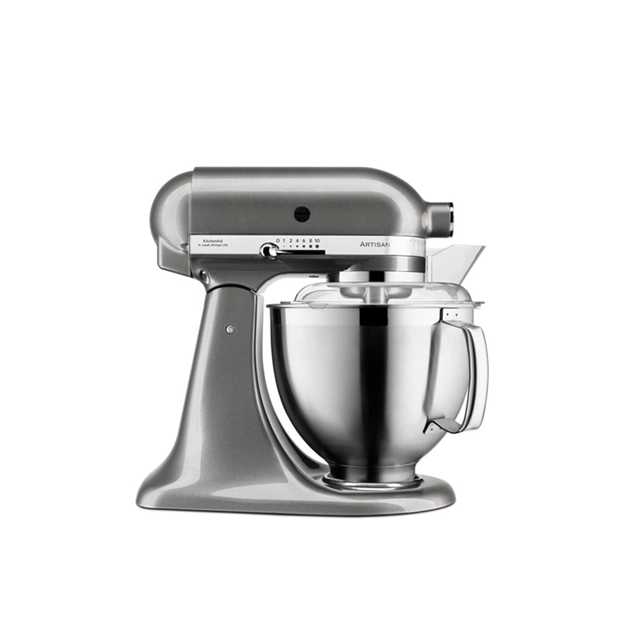 KitchenAid Silver KitchenAid stand mixer on a white background