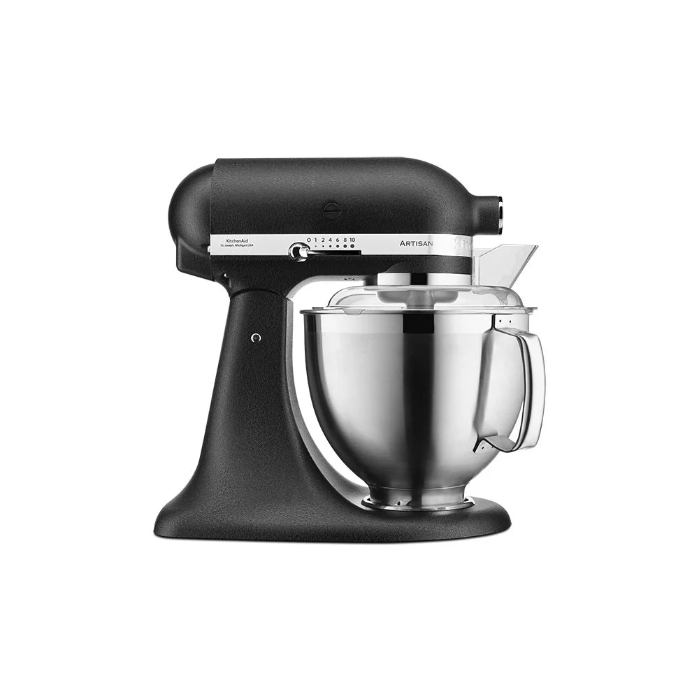 KitchenAid black KitchenAid stand mixer on a white background