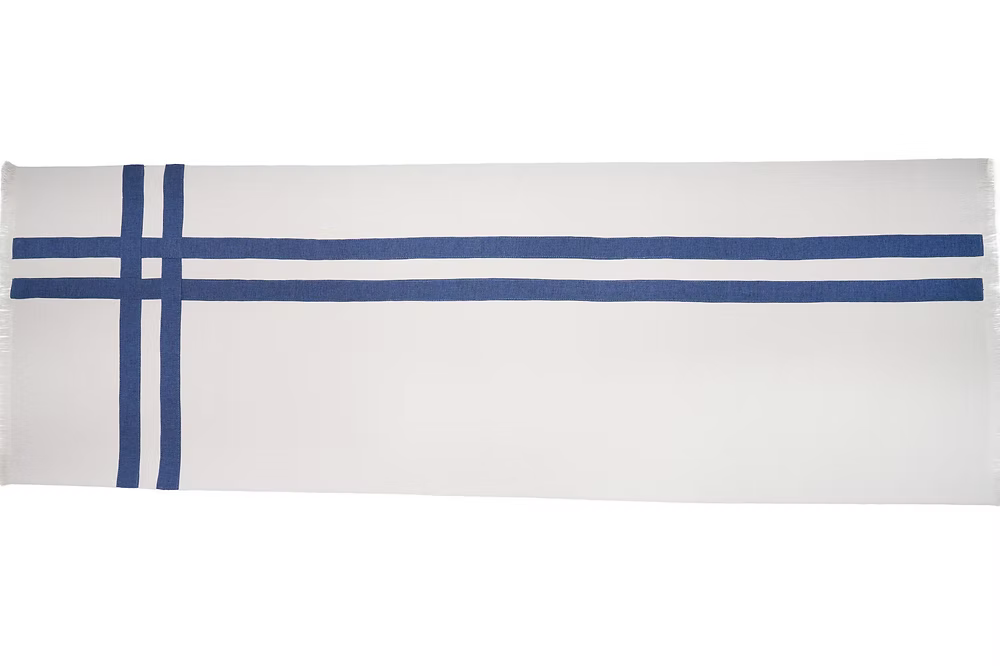 Marinaio Marine Table Runner-White towel with blue stripes on a white background