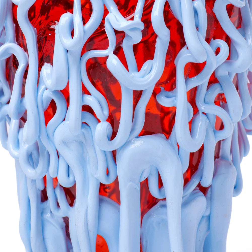 Medusa Vase - Clear Dark Ruby And Matt Pastel Blue