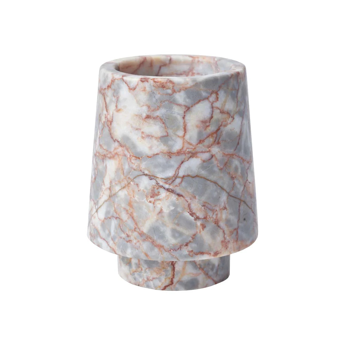 Marble-patterned cylindrical container on a white background