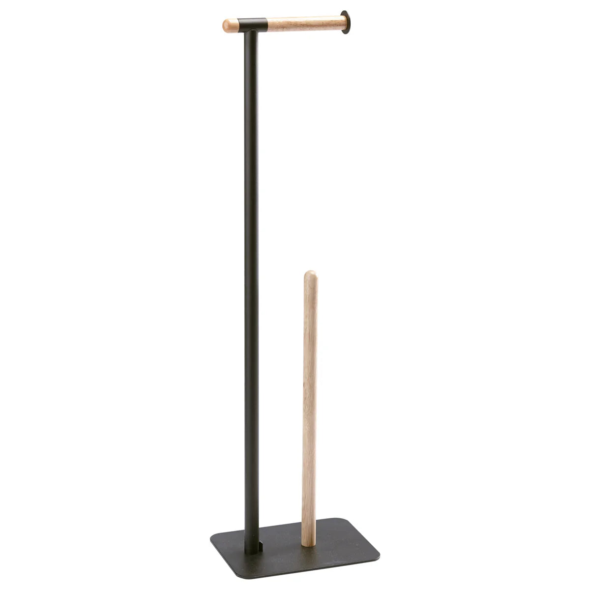 Black stand with a wooden rod on a white background